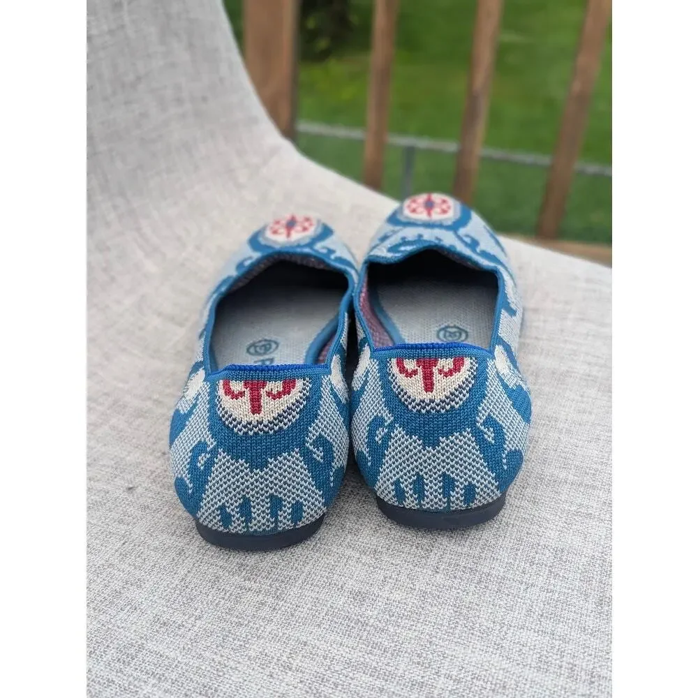 Rothy's Blue White Patterned Flats with Red Accents - Picture 3 of 9